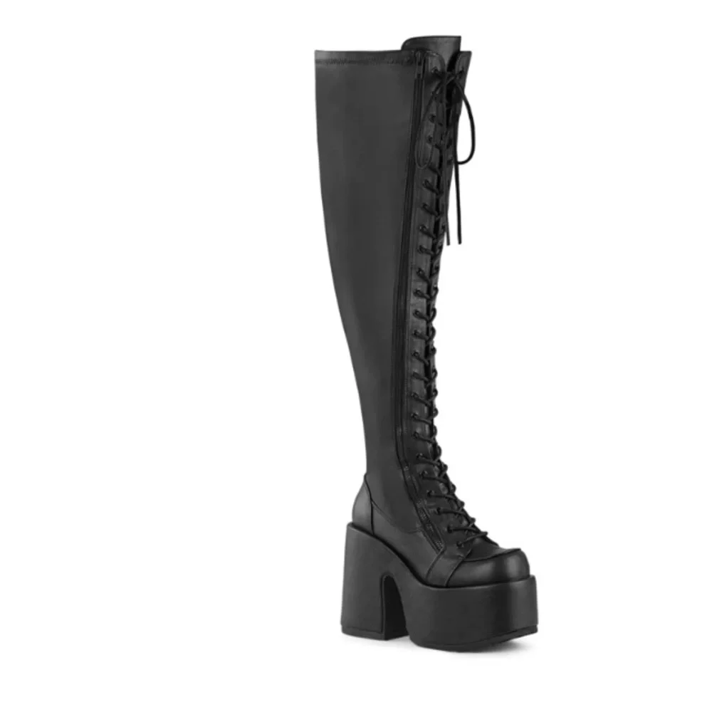 Demonia Camel 300 Wide Calf Thigh High Platform Boots size 6 black vegan leather - Picture 2 of 5